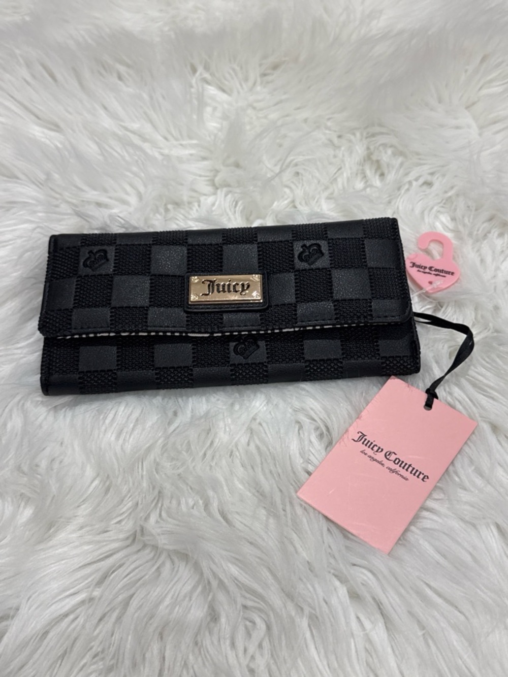 Juicy Couture Black Checkered Clutch Wallet with Logo Plate